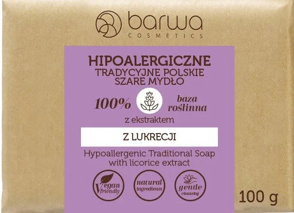 BARWA Hipolerginė tradicinė lenkiška pilka muilas su saldymedžio ekstraktu 100g - Kosmetika