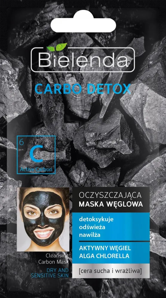 Bielenda Carbo Detox Black Charcoal valomoji kaukė sausai ir jautriai odai 8g - Kosmetika