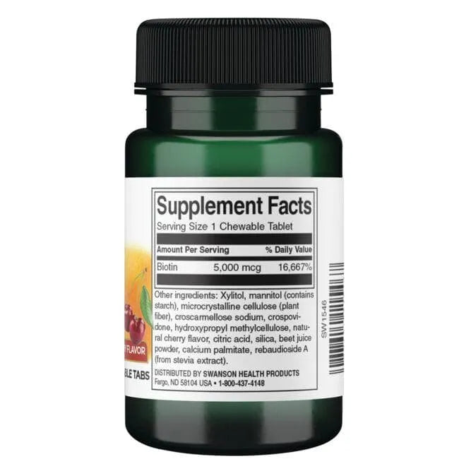 Biotin - 5000 mcg - N60 - Biotinas vyšnių skonio - Swanson - Papildai