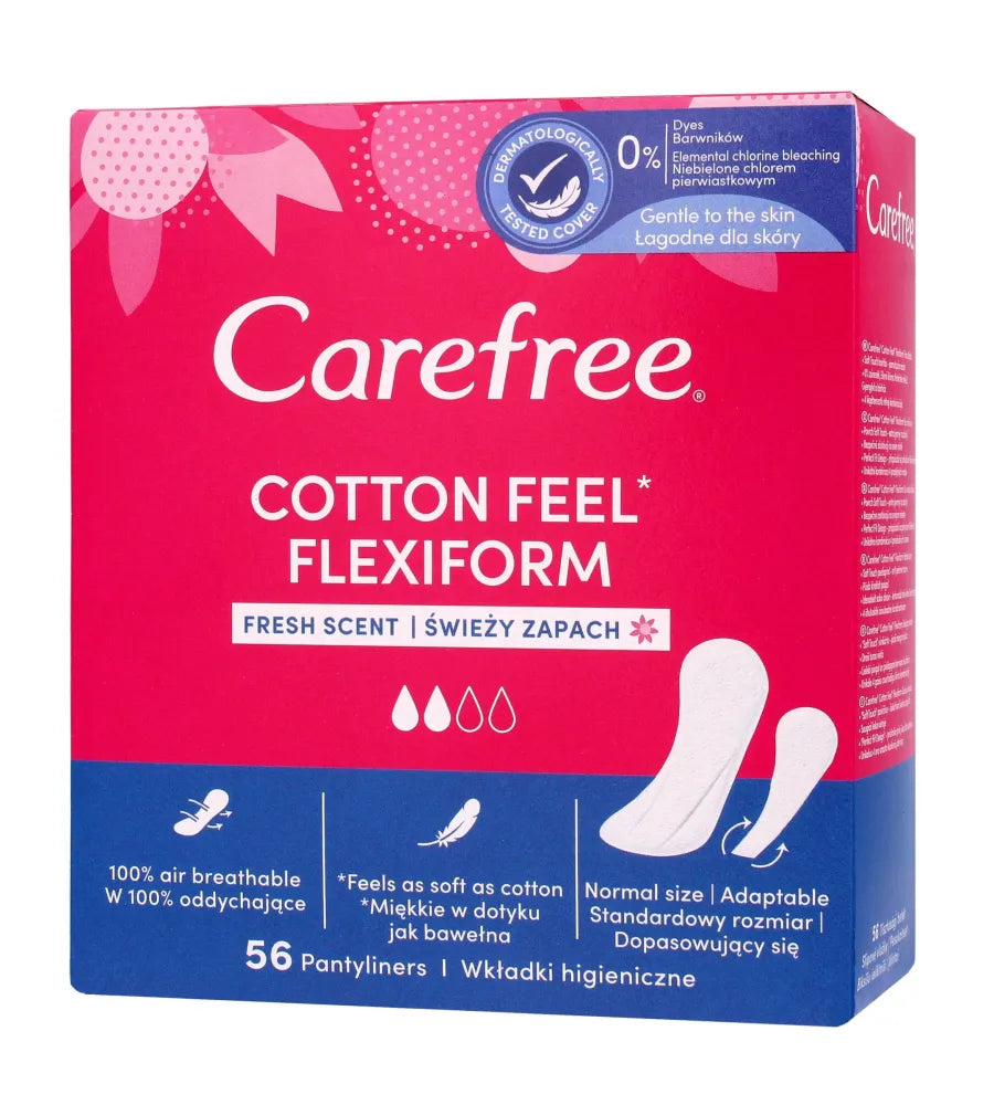 Carefree Cotton Flexiform Fresh Scent Sanitary Pads - gaivus kvapas 1 pakuotė - 56 vnt. - Kosmetika