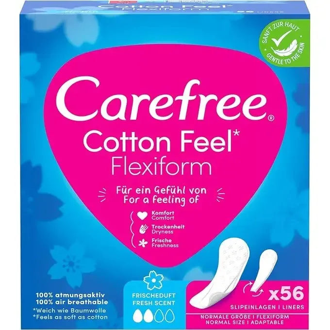 Carefree Cotton Flexiform Fresh Scent Sanitary Pads - gaivus kvapas 1 pakuotė - 56 vnt. - Kosmetika