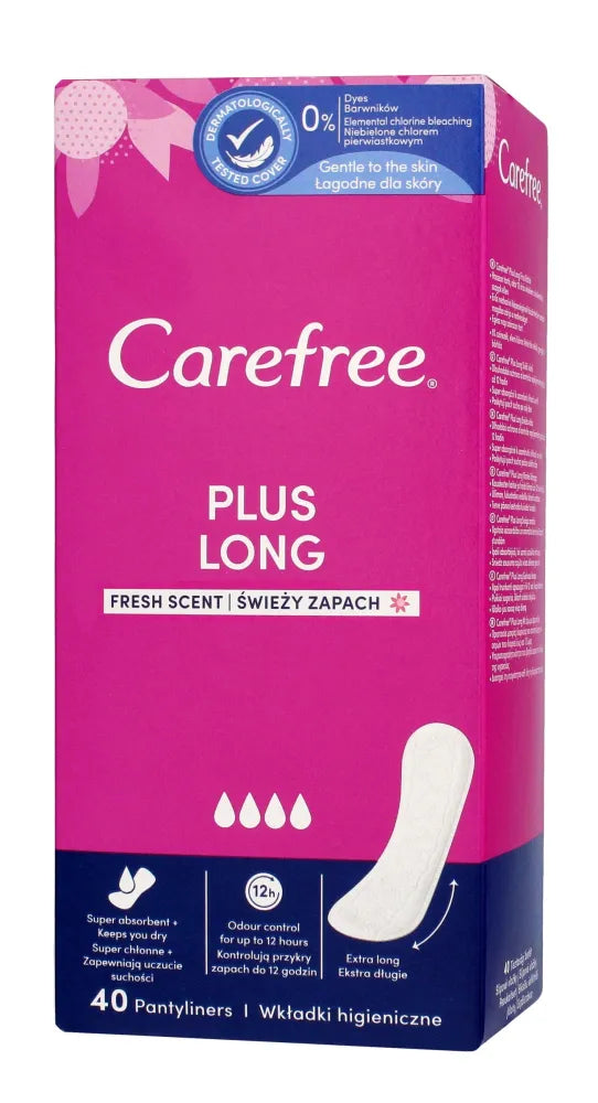 Carefree Plus Long Sanitary Pads Fresh Scent - gaivus kvapas 1 pakuotė - 40 vnt. - Kosmetika
