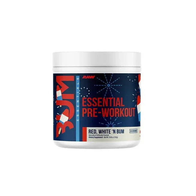 CBUM Essential Pre-Workout Red White ’N Bum - 393g - Raw Nutrition - Sporto papildai