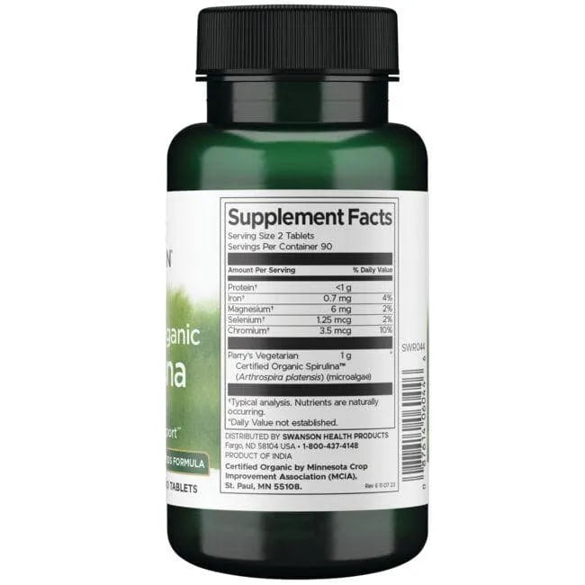 Certified Organic Spirulina - Ekologiška - 500 mg - N180 - Swanson - Papildai