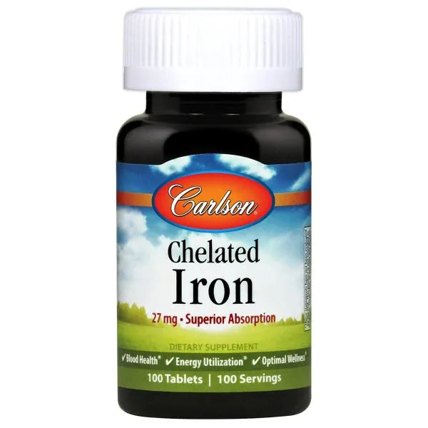 Chelated Iron 27mg - 100 tablets - Carlson Labs - Papildai