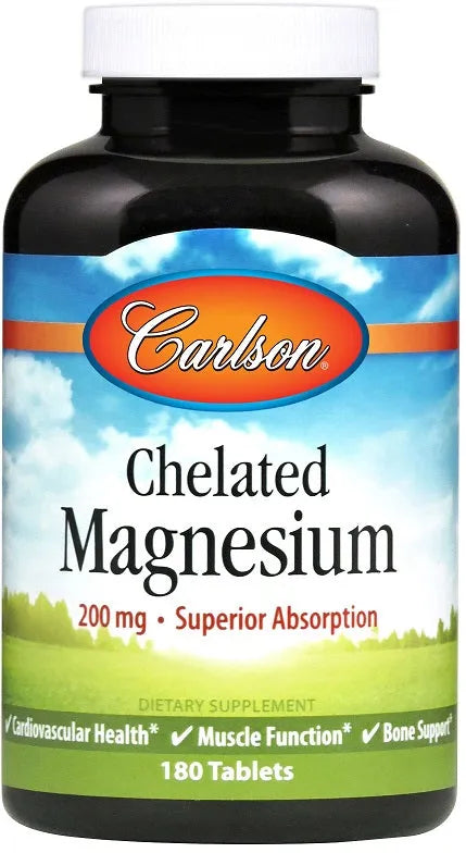 Chelated Magnesium 200mg - 180 tablets - Carlson Labs - Papildai