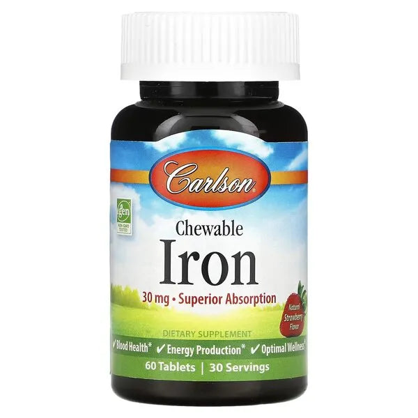Chewable Iron 30mg Strawberry - 60 tablets - Carlson Labs - Papildai