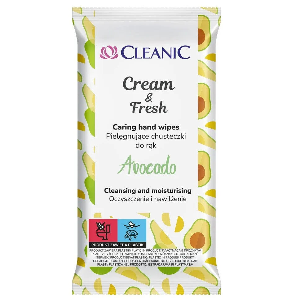 CLEANIC Cream & Fresh rankų servetėlės - Avokadas 1 pakuotė-15 vnt - Kosmetika