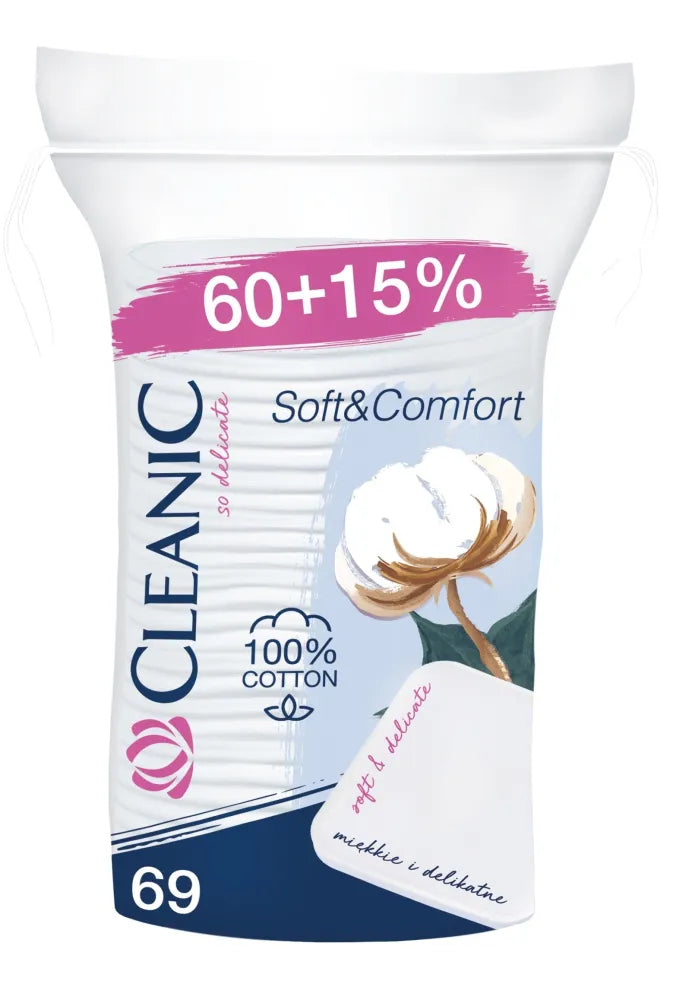 Cleanic Soft & Comfort Square vatos lapeliai 1 pakuotė - 69 vnt (60 + 15% ) - Kosmetika
