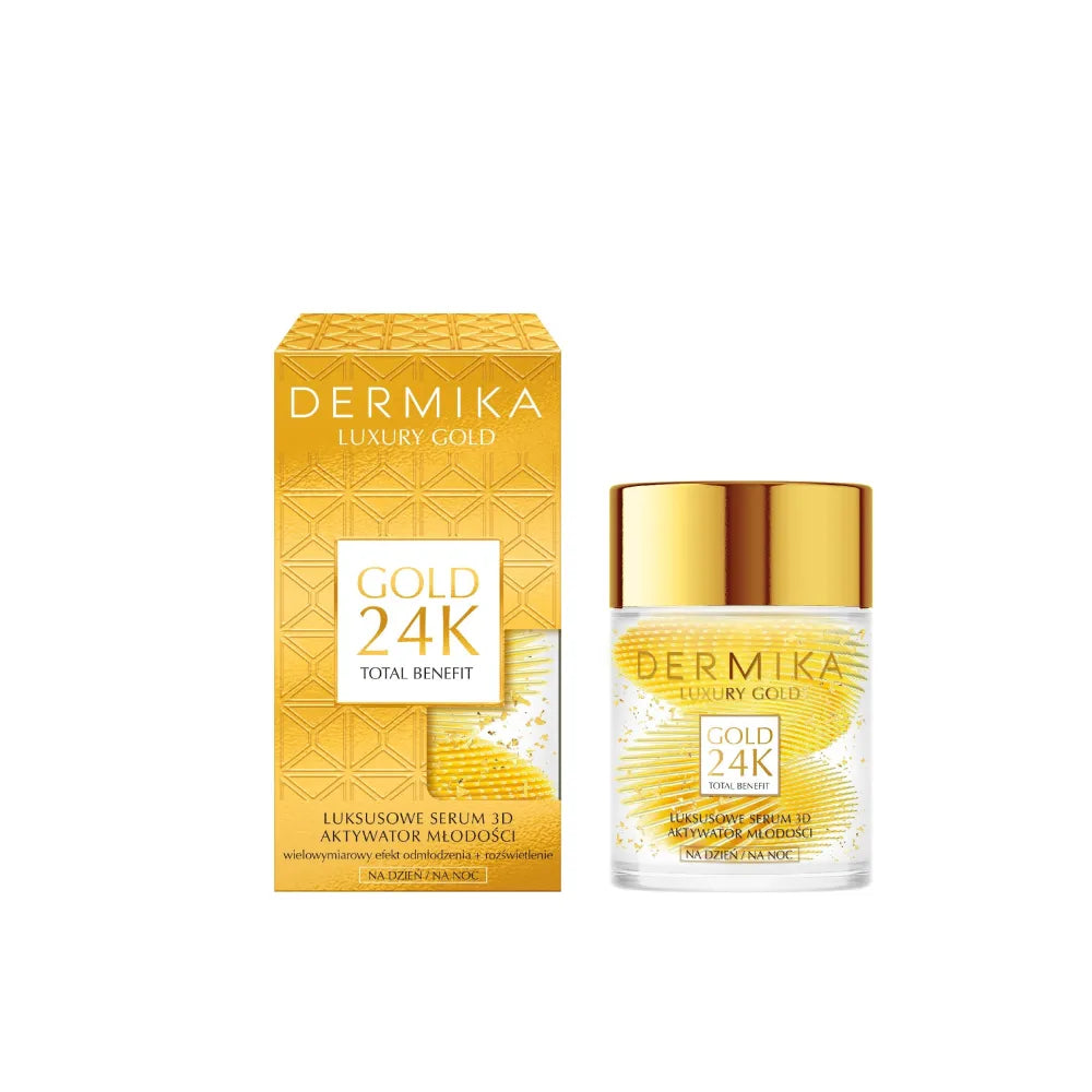 Dermika Luxury Gold 24K Total Benefit 3D Serum - Jaunystės aktyvatorius dienai ir nakčiai 60g - Kosmetika