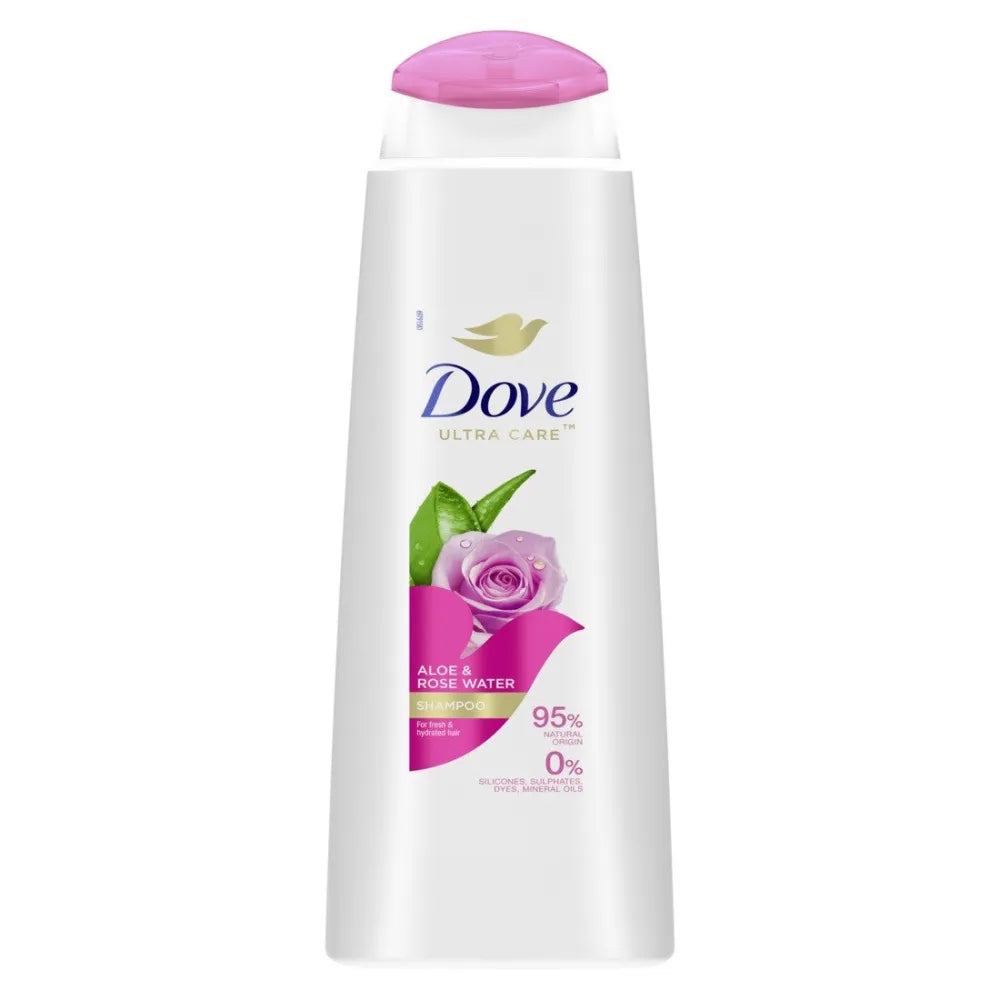 DOVE ULTRA CARE gaivinamasis šampūnas visiems plaukų tipams su alijošiumi ir rožių vandeniu 400ml - Kosmetika