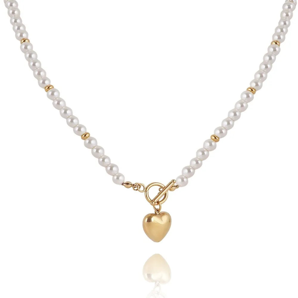 ECARLA Jewelry Perlų kaklo papuošalas su širdimi nerūdijančio plieno NST2110 - Kosmetika