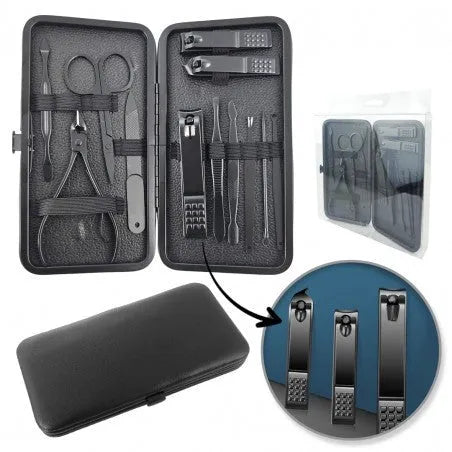ECARLA Manicure pedicure accessories set in case - black 12in1 AK21 - Higiena