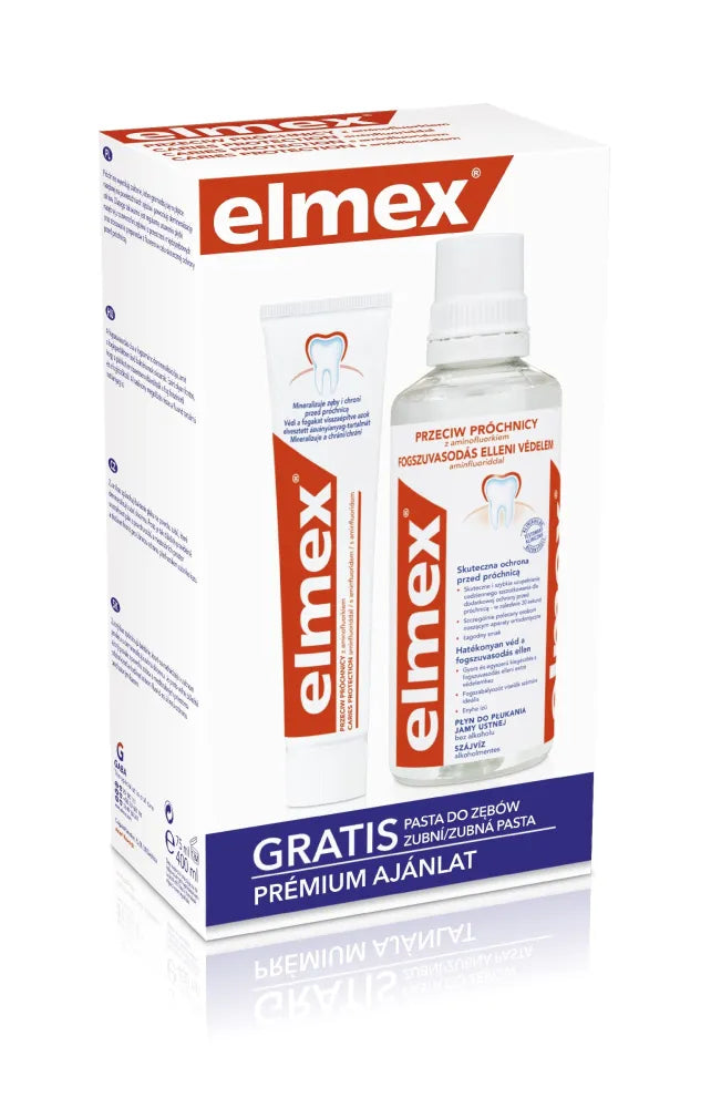 Elmex Cavity Protection Set in a Case (burnos skalavimo skystis 400ml + dantų pasta 75ml) - Kosmetika