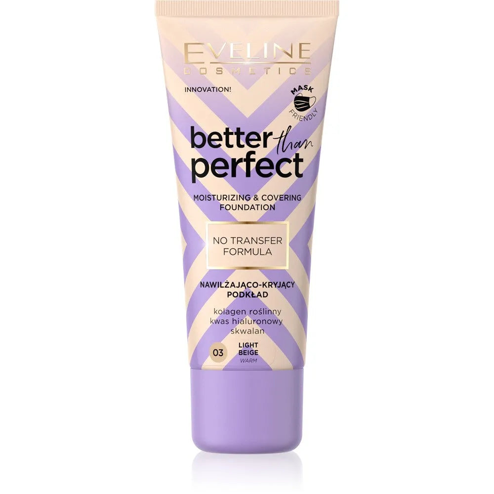 Eveline Better Than Perfect drėkinamasis-kamufliažinis fondas Nr. 03 Šviesiai smėlinis 30ml - Kosmetika