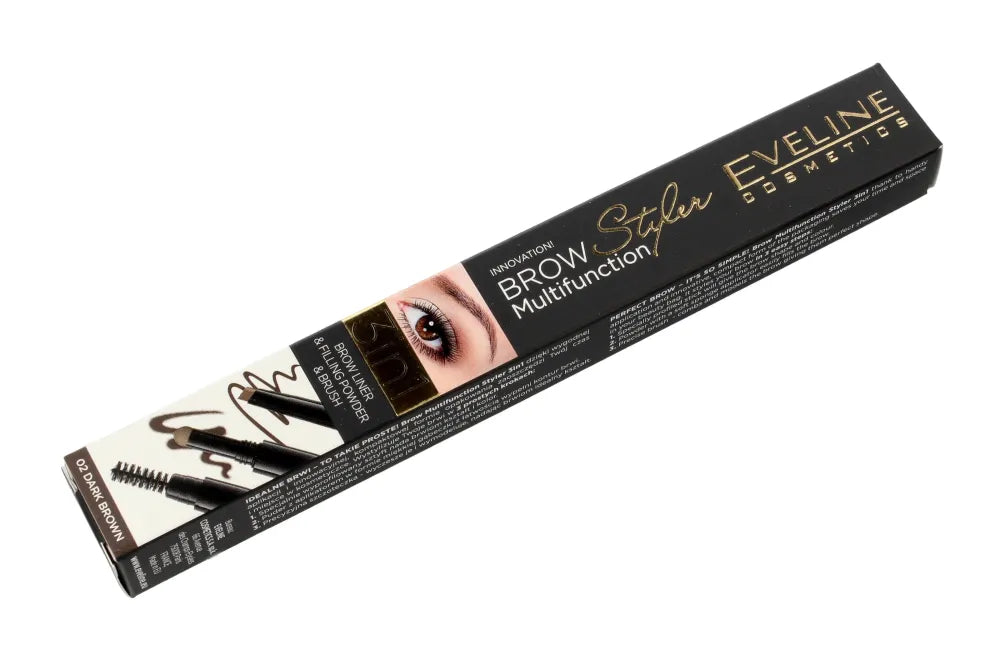 Eveline Brow Multifunction Styler 3-in-1 Antakių pieštukas Nr. 02 Tamsiai rudas 1 vnt. - Kosmetika
