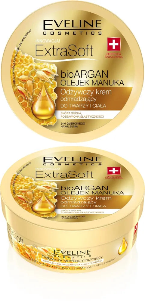 Eveline Extra Soft bio Argan and Manuka Oil Maitinantis atjauninantis kremas veidui ir kūnui 175ml - Kosmetika