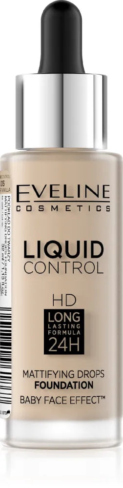 Eveline Liquid Control HD Foundation su pipete nr. 015 Šviesi vanilė 32ml - Kosmetika