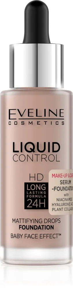 Eveline Liquid Control HD Foundation su pipete nr. 025 Šviesiai rožinė 32ml - Kosmetika