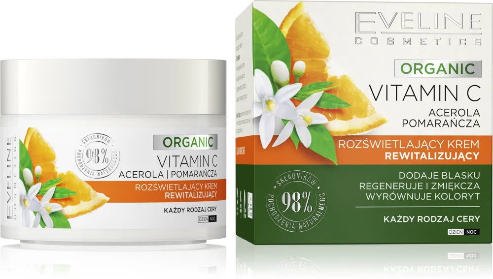 Eveline Organic Vitamin C Apšviečiantis Atgaivinantis Kremas Dienai ir Nakčiai - tinka visiems odos tipams 50ml