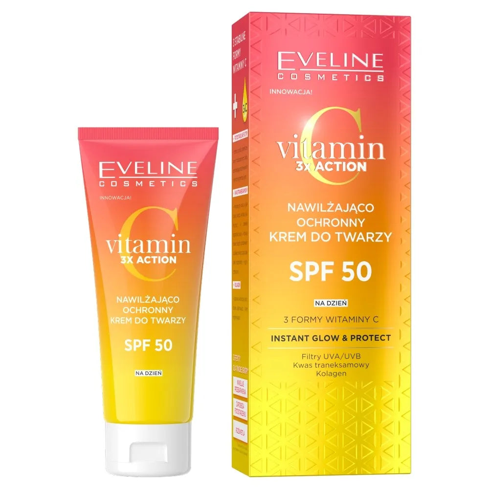 EVELINE Vitamin C 3xAction Drėkinantis - Apsauginis Dieninis Kremas SPF50 30ml - Kosmetika