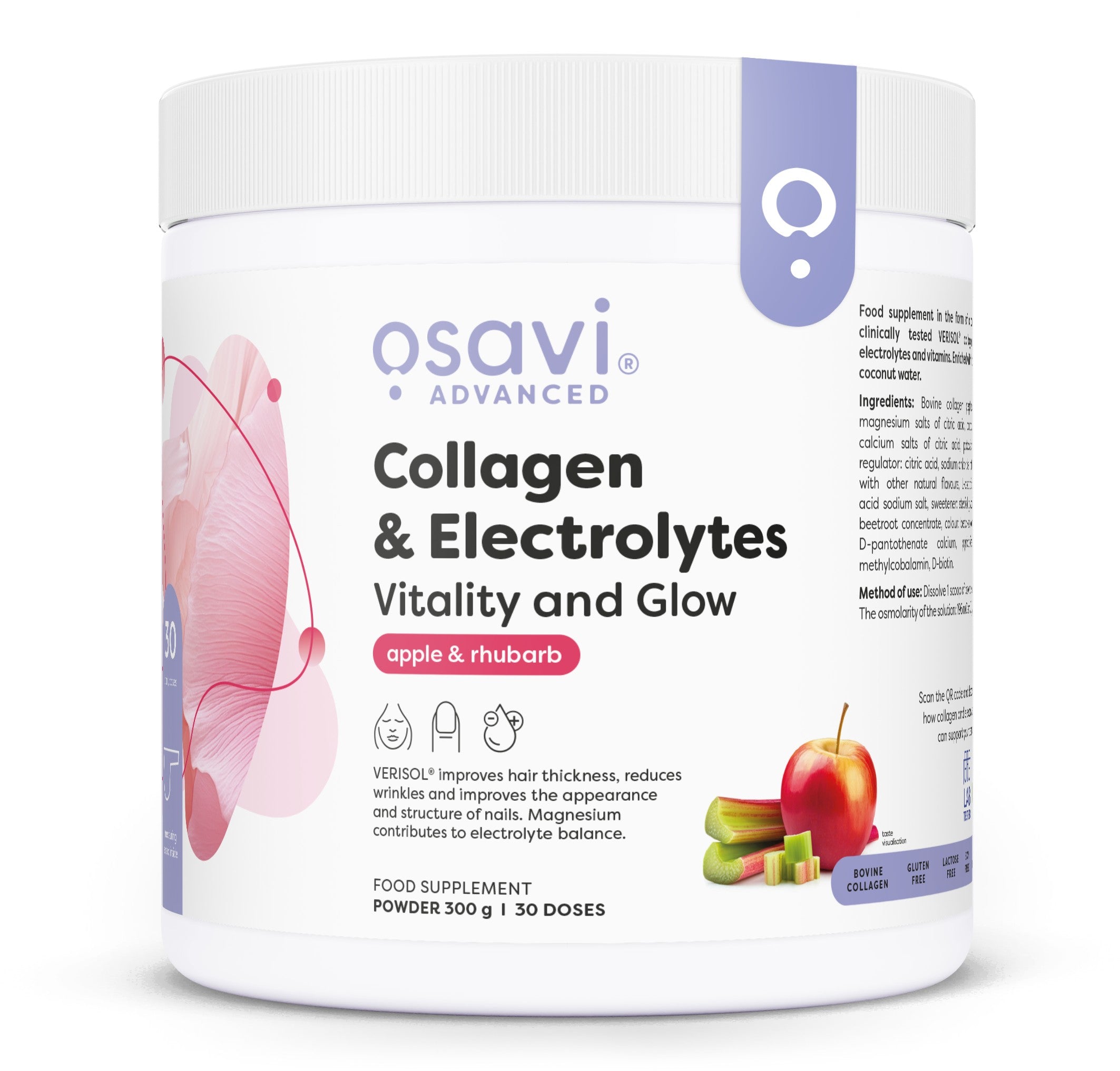 Collagen Electrolytes Vitality and Glow, Apple & Rhubarb - 300g - Osavi