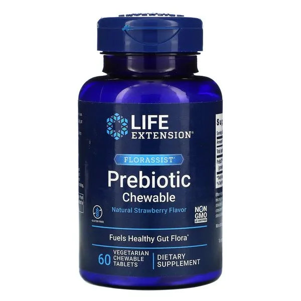 Florassist Prebiotic Chewable Natural Strawberry - 60 vegetarian tabs - Life Extension - Papildai