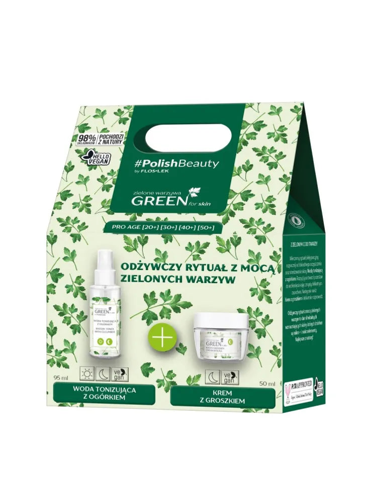 Floslek Green for Skin dovanų rinkinys (tonizuojantis vanduo 95ml + naktinis kremas 50ml) - Kosmetika