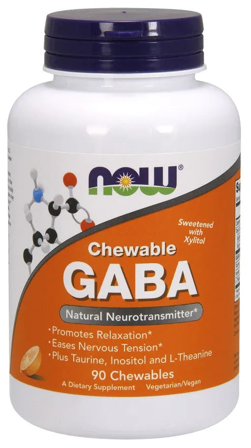 GABA Chewable with Taurine Inositol and L-Theanine - 90 chewables - NOW Foods - Papildai