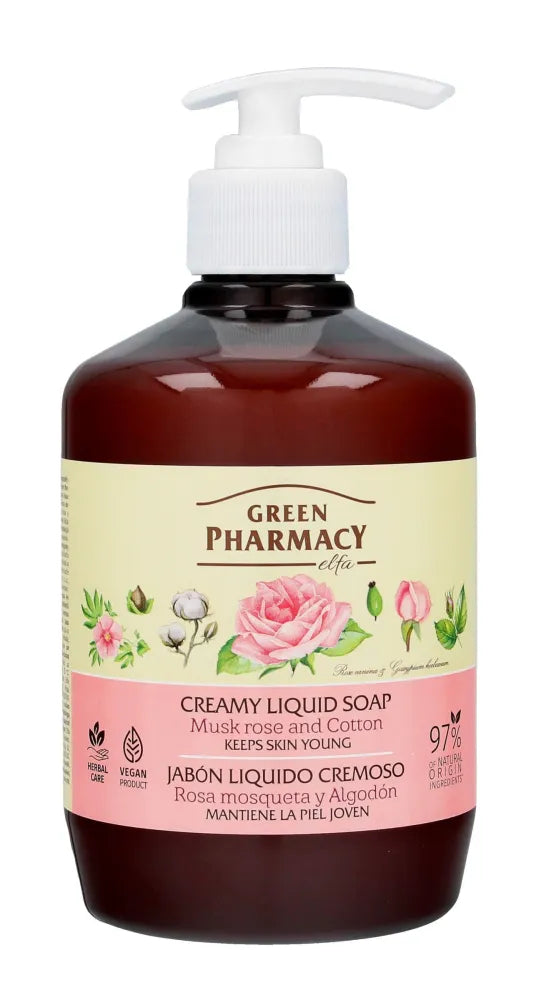 Green Pharmacy Creamy Liquid Soap Musk Rose & Cotton 465ml - Kosmetika