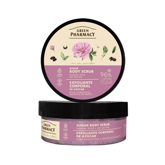 GREEN PHARMACY Multi Sugar Body Peeling Damask Rose ir Shea Butter 200 ml - Kosmetika