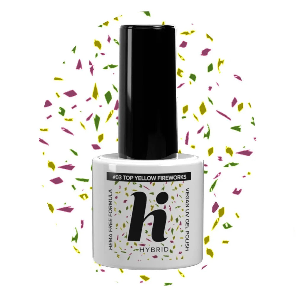 Hi Hybrid HEMA Free Top for nagų lakas No Wipe #03 Geltonieji Fejerverkai 5ml - Kosmetika