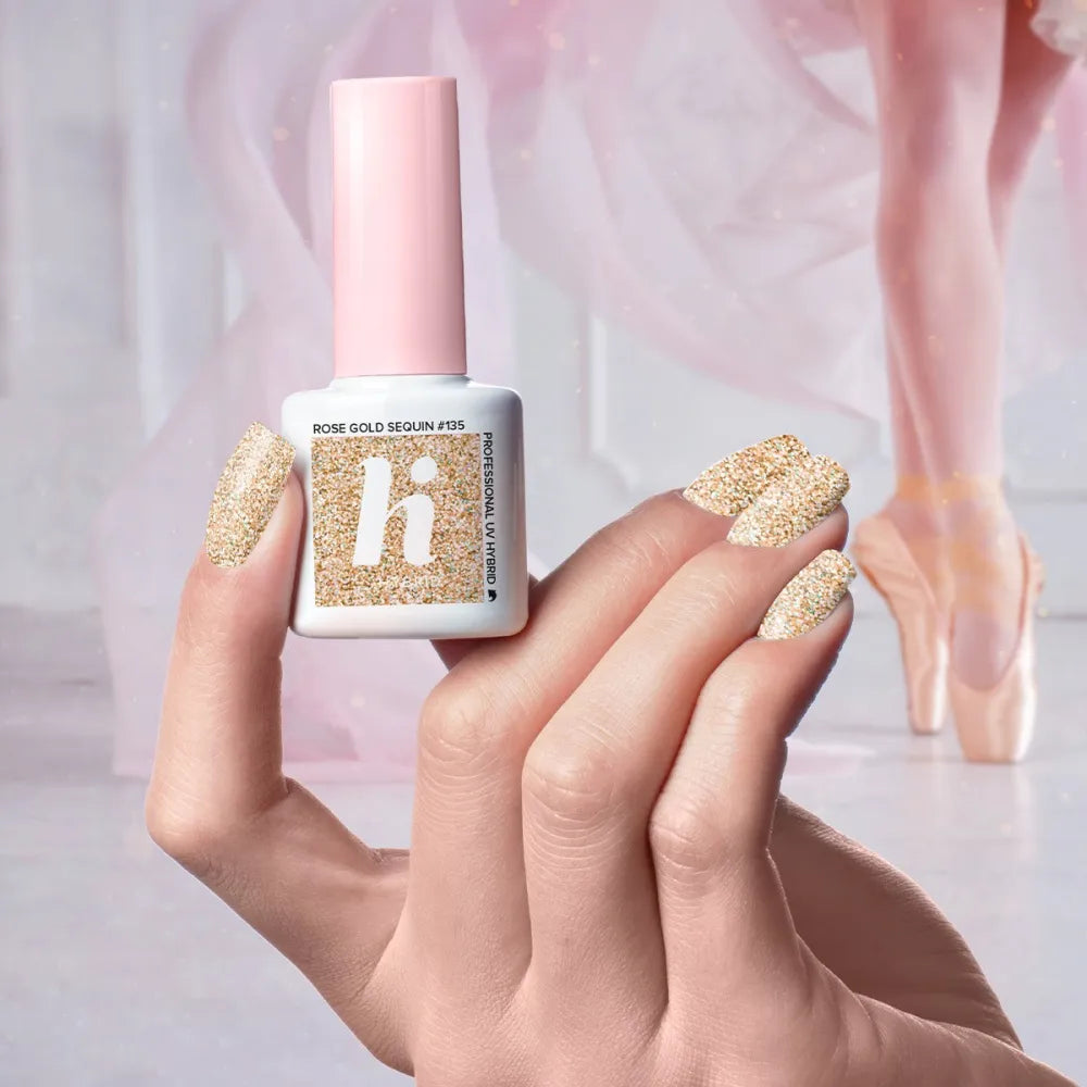 Hi Hybrid Lacquer #135 Rožinė Auksinė Blizgučiai - Balerina 5ml - Kosmetika