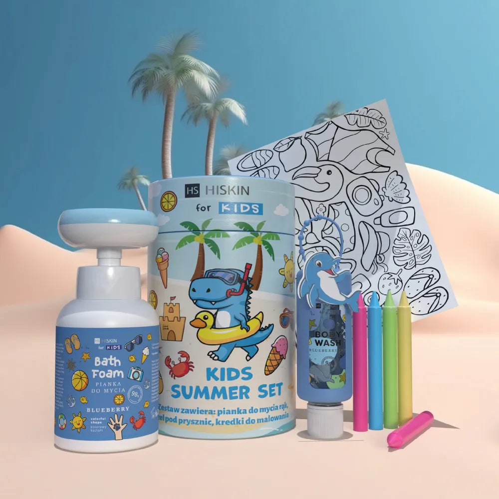 HISKIN Kids vacation tube set of washing foam shower gel gift colored pencils and coloring books - blue - Vaikui ir