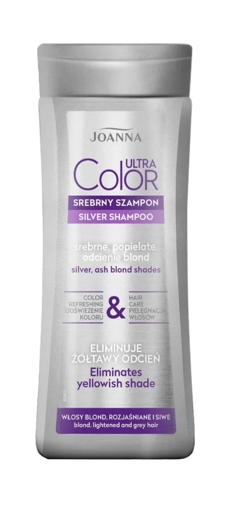 Joanna Ultra Color Silver šampūnas plaukams pašalinantis gelsvą atspalvį - sidabriniai ir pelenų atspalviai šviesiems