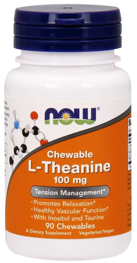 L-Theanine with Inositol and Taurine 100mg - 90 chewables - NOW Foods - Papildai