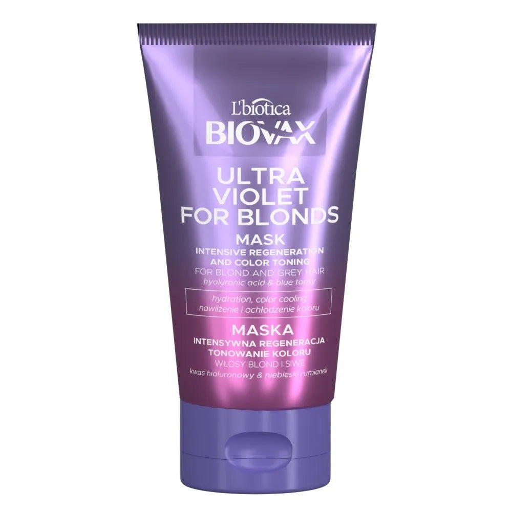 L’BIOTICA Biovax Ultra Violet intensyvi regeneracija ir spalvos tonizavimo kaukė šviesiems pilkiems plaukams 150ml