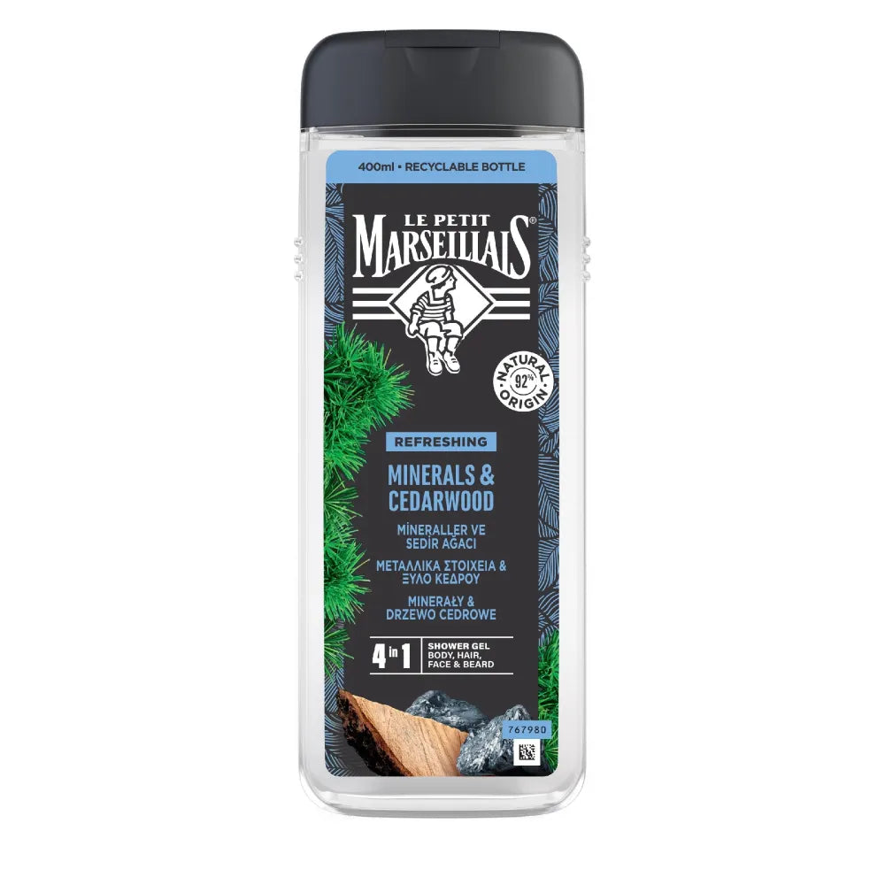 LE PETIT MARSELLAIS 4-in-1 Shower Gel for Men - Minerals and Cedarwood 400 ml - Kosmetika