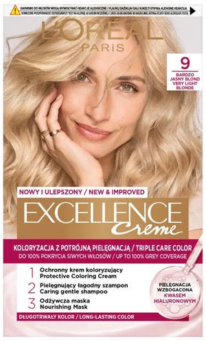 LOREAL Excellence Creme Plaukų dažai 9 Labai šviesus šviesiaplaukis - Kosmetika