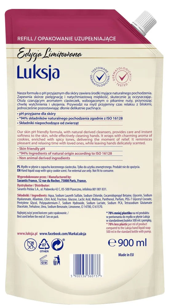 LUKSJA Liquid Soap Spicy Cookie - refill 900 ml - Kosmetika