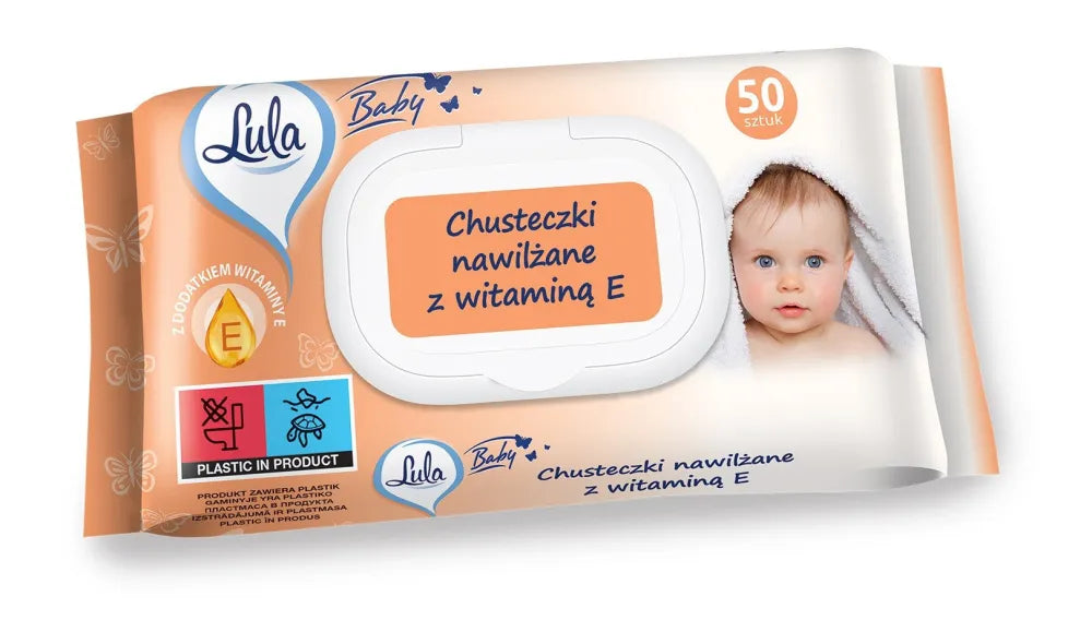 LULA Baby drėgnos servetėlės kūdikiams ir vaikams - su Vitaminu E 1 pakuotė - 50 vnt. - Kosmetika