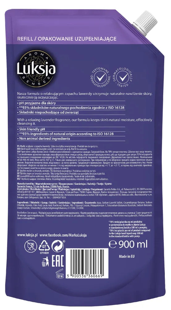 LUXIA Aroma Senses Deeply Relaxing Nurturing Liquid Soap with Lavender Scent - 900 ml supply - Higiena