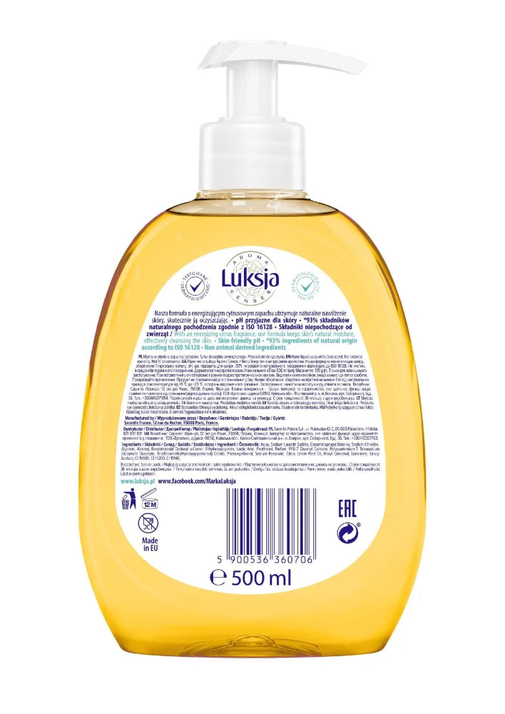 LUXIA Aroma Senses Purely Energizing Nourishing Liquid Soap with Citrus Fragrance 500 ml - Higiena