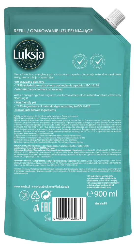 LUXIA Aroma Senses Purely Energzinig Nourishing Liquid Soap with Citrus Scent - Stock 900ml - Higiena
