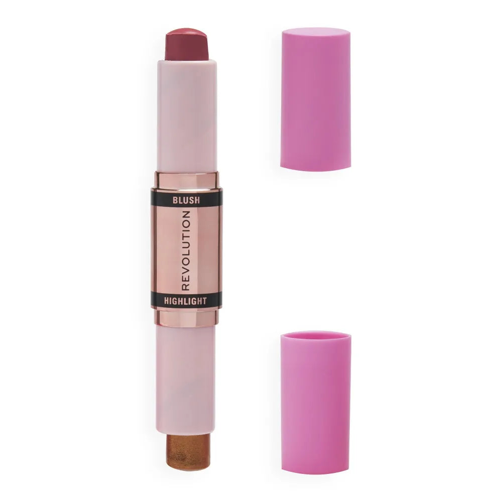 Makeup Revolution Blush & Highlight Stick Skaistalai ir Highlighteri Lazdelėje - Raudonojai Rožinė 4.3g - Kosmetika