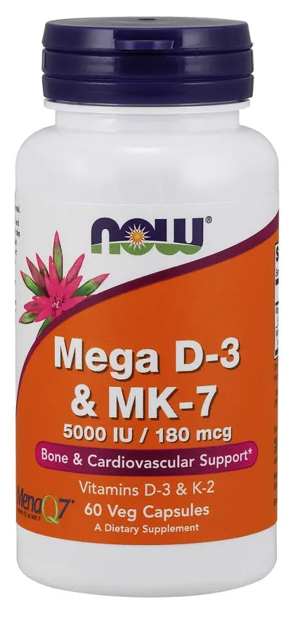 Mega D-3 & MK-7 - 60 vcaps - NOW Foods - Papildai