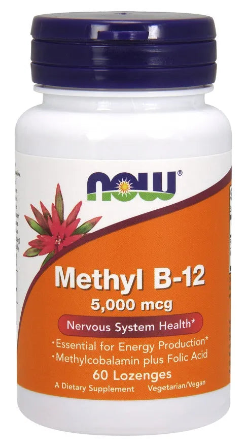 Methyl B-12 with Folic Acid 5000mcg - 60 lozenges - NOW Foods - Papildai