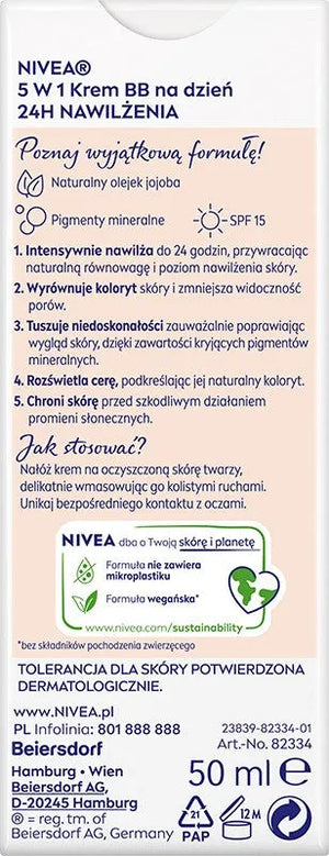 NIVEA 24H Hydration BB Cream 5in1 Day - dark shade 50 ml - Kosmetika