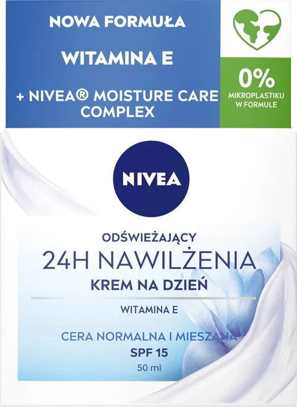 Nivea 24H Hydration Refreshing Day Cream SPF15 for normal and combination skin 50ml - Kosmetika