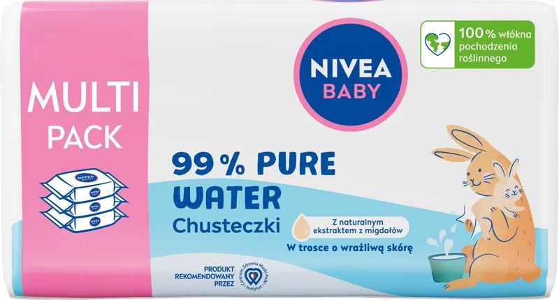 NIVEA Baby biologiškai skaidomos servetėlės 99% gryno vandens - ekonominė pakuotė 3 x 57 vnt. - Kosmetika